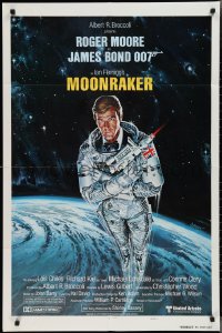 2j1165 MOONRAKER style A int'l teaser 1sh 1979 art of Roger Moore as Bond in space by Goozee!
