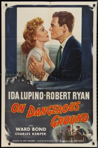 2j1183 ON DANGEROUS GROUND 1sh 1951 Nicholas Ray noir classic, art of Robert Ryan & Ida Lupino!