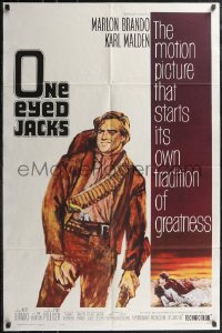 2j1186 ONE EYED JACKS 1sh 1961 art of star & director Marlon Brando with gun & bandolier!