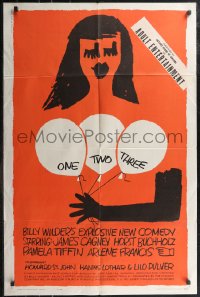 2j1188 ONE, TWO, THREE 1sh 1962 Billy Wilder, wonderful Saul Bass art of girl with balloons!