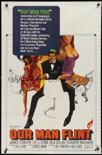 2j1189 OUR MAN FLINT 1sh 1966 Bob Peak art of James Coburn, sexy James Bond spy spoof!