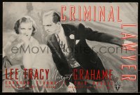 2j0673 CRIMINAL LAWYER pressbook 1936 reformed prostitute Margot Grahame & Lee Tracy, ultra rare!