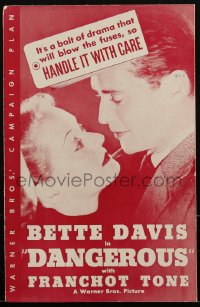 2j0676 DANGEROUS pressbook 1935 c/u of alcoholic actress Bette Davis & Franchot Tone, ultra rare!