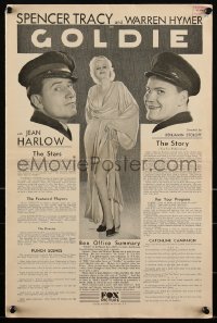 2j0696 GOLDIE pressbook 1931 sexy Jean Harlow between Spencer Tracy & Warren Hymer, ultra rare!