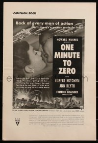 2j0745 ONE MINUTE TO ZERO pressbook 1952 Robert Mitchum, Ann Blyth & fighter jets, Howard Hughes