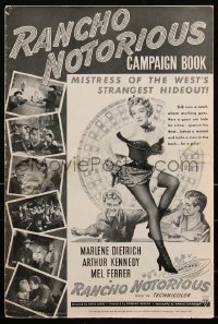 2j0754 RANCHO NOTORIOUS pressbook 1952 Fritz Lang, sexy Marlene Dietrich by Big Six wheel, rare!