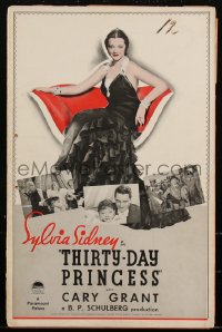 2j0792 THIRTY-DAY PRINCESS pressbook 1934 Cary Grant, Sylvia Sidney as princess & poor actress, rare!