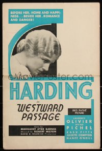 2j0804 WESTWARD PASSAGE pressbook 1932 Ann Harding, Laurence Olivier, Irving Pichel, ultra rare!