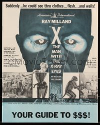 2j0858 X: THE MAN WITH THE X-RAY EYES pressbook 1963 Ray Milland strips souls & bodies, cool art!