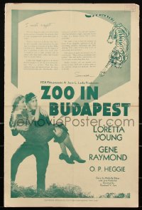 2j0812 ZOO IN BUDAPEST pressbook 1933 broke Loretta Young finds Gene Raymond living in a zoo, rare!