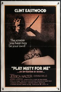 2j1194 PLAY MISTY FOR ME 1sh 1971 classic Clint Eastwood, crazy stalker with knife!