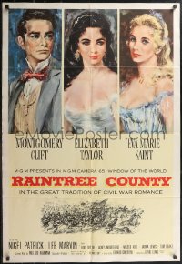 2j1201 RAINTREE COUNTY 1sh 1957 art of Montgomery Clift, Elizabeth Taylor & Eva Marie Saint!