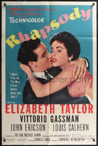 2j1209 RHAPSODY 1sh 1954 Elizabeth Taylor must possess Vittorio Gassman, heart, body & soul!