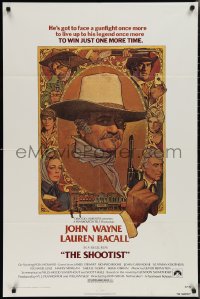 2j1229 SHOOTIST 1sh 1976 best Richard Amsel artwork of aging gunfighter John Wayne & cast!