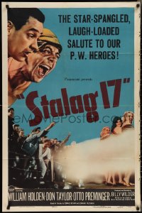 2j1241 STALAG 17 1sh 1953 William Holden, Robert Strauss, Billy Wilder directed WWII POW classic!