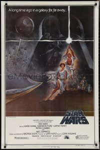 2j1243 STAR WARS style A second printing 1sh 1977 A New Hope, Jung art of Vader over Luke & Leia!
