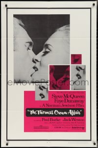 2j1261 THOMAS CROWN AFFAIR 1sh 1968 classic kiss close up of Steve McQueen & sexy Faye Dunaway!