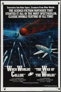 2j1283 WHEN WORLDS COLLIDE/WAR OF THE WORLDS 1sh 1977 cool sci-fi art of rocket in space by Berkey!