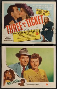 2j1643 THREE ON A TICKET 8 LCs 1947 Hugh Beaumont as detective Michael Shane in greatest adventure!