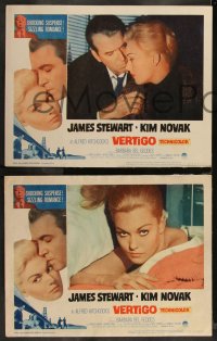 2j1661 VERTIGO 4 LCs R1963 Alfred Hitchcock classic, images of James Stewart & blonde Kim Novak!
