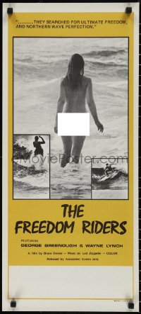 2k0203 FREEDOM RIDERS Aust daybill 1972 completely naked Aussie surfer girl, yellow border design!