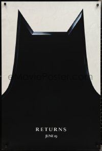 2k0859 BATMAN RETURNS teaser 1sh 1992 Burton, Keaton, cool partial bat symbol, dated design!