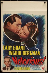 2k0205 NOTORIOUS Belgian 1948 art of Cary Grant & Ingrid Bergman in big key, Hitchcock classic!