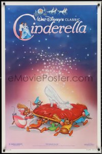 2k0904 CINDERELLA 1sh R1987 Disney classic musical fantasy cartoon, Bill Morrison art of slipper!