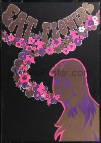 2k0128 EAT FLOWERS 20x29 Dutch commercial poster 1960s psychedelic Slabbers art of woman & flowers!