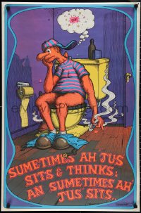 2k0152 SUMETIMES AH JUS' SITS 23x35 commercial poster 1973 man sitting on a toilet smoking a joint!