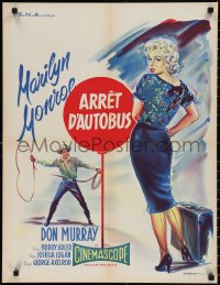2k0381 BUS STOP French 23x30 R1960s Geleng art of Don Murray w/lasso & sexy Marilyn Monroe!