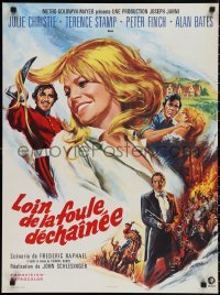 2k0391 FAR FROM THE MADDING CROWD French 23x31 1968 close-up art of Julie Christie, Peter Finch!
