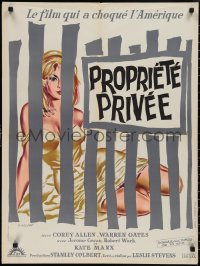 2k0417 PRIVATE PROPERTY French 24x32 1960 Allard artwork of sexy Kate Manx behind fence!