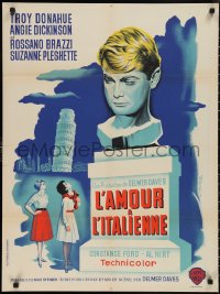 2k0419 ROME ADVENTURE French 24x32 1963 Koutachy art of Troy Donahue as statue, ultra rare!