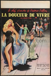 2k0441 LA DOLCE VITA French 16x24 1960 Federico Fellini, Mastroianni, sexy Ekberg by Yves Thos!