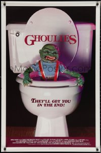 2k1011 GHOULIES 1sh 1985 wacky horror image of goblin in toilet, they'll get you in the end!