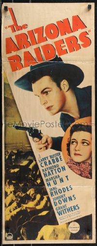 2k0722 ARIZONA RAIDERS insert 1936 cowboy Buster Crabbe w/ gun, from Zane Grey's story, ultra rare!