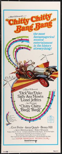 2k0729 CHITTY CHITTY BANG BANG insert 1969 Dick Van Dyke, art of wild flying car & music notes!