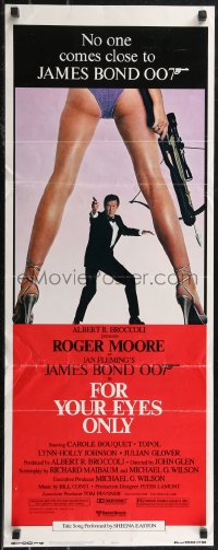 2k0732 FOR YOUR EYES ONLY insert 1981 Bysouth art of Roger Moore as Bond 007 & sexy legs!