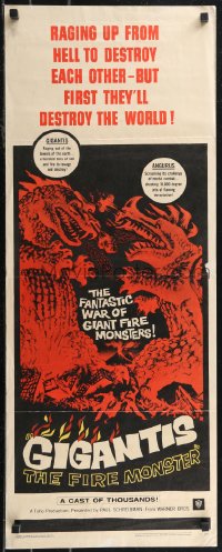 2k0733 GIGANTIS THE FIRE MONSTER insert 1959 Rehberger art of Godzilla breathing flames at Angurus!