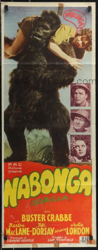 2k0745 NABONGA insert 1944 Buster Crabbe, wonderful image of gorilla carrying D'Orsay, ultra rare!