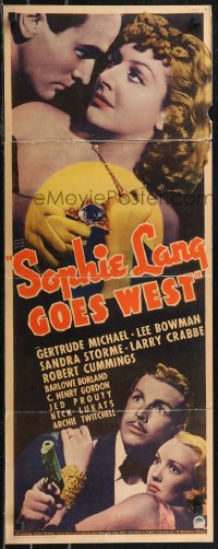 2k0748 SOPHIE LANG GOES WEST insert 1937 Michael & Bowman with jewel, Crabbe with gun, ultra rare!
