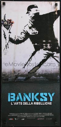 2k0278 BANKSY & THE RISE OF OUTLAW ART Italian locandina 2020 art of rioter 'throwing' flowers!