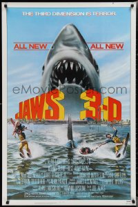2k1101 JAWS 3-D 1sh 1983 Dennis Quaid, great Gary Meyer shark art, the third dimension is terror!