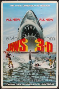 2k1102 JAWS 3-D advance 1sh 1983 Dennis Quaid, great Gary Meyer shark art, the third dimension is terror!