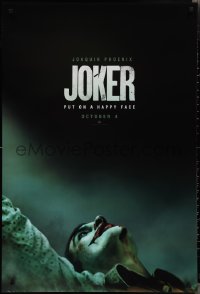 2k1108 JOKER teaser DS 1sh 2019 close-up image of clown Joaquin Phoenix, put on a happy face!