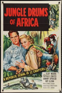 2k1114 JUNGLE DRUMS OF AFRICA 1sh 1952 Clayton Moore with gun & Phyllis Coates, Republic serial!