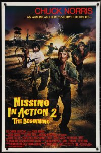 2k1185 MISSING IN ACTION 2 1sh 1985 Watts artwork of action hero Chuck Norris in Vietnam!