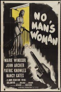 2k1207 NO MAN'S WOMAN 1sh 1955 cool art of gun pointing at sleazy smoking bad girl Marie Windsor!