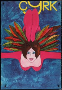 2k0521 CYRK Polish 26x38 1970s really different art of woman with feathers by Witold Janowski!